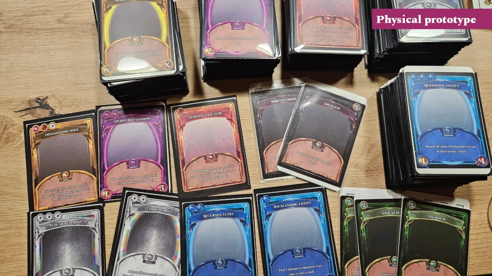 Dreamwright physical card prototype for roguelite strategy design