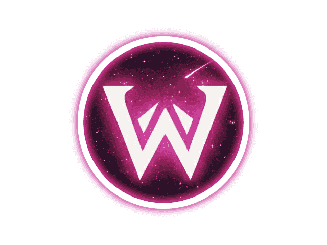 Wondervault Games badge: the W monogram over a magenta starfield inside a glowing pink ring, no wordmark